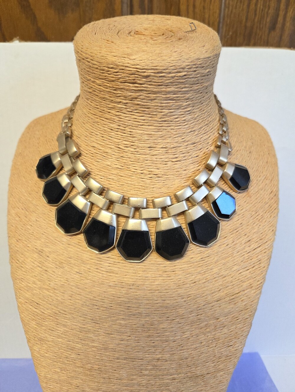 Vintage-inspired Brushed Gold-tone Geometric Bib Statement Necklace